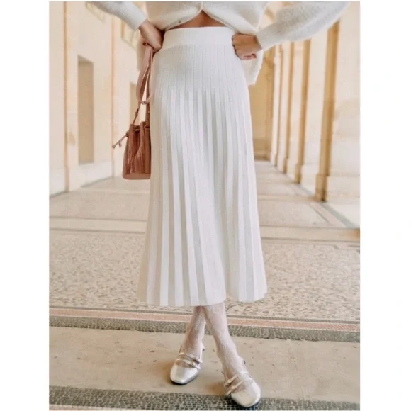 Sezane Leonine Ecru Knit Pleated Skirt Midi Small - Picture 12 of 13